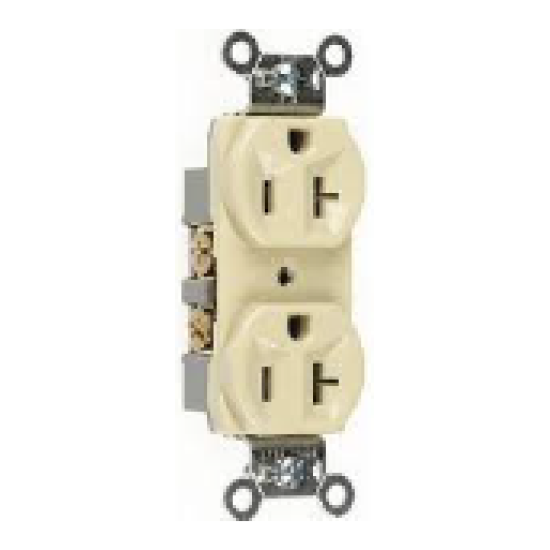 OM130RH-I – 20 Amp 250 Volt NEMA 5-20R Duplex Receptacle, Commercial Grade, Self Grounding, Ivory